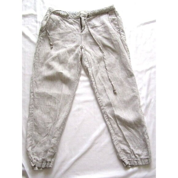 Women's Marrakech Anthropologie 100% Linen Stripes Waist Tie Pants Sz 26 (WP187) - Picture 1 of 8